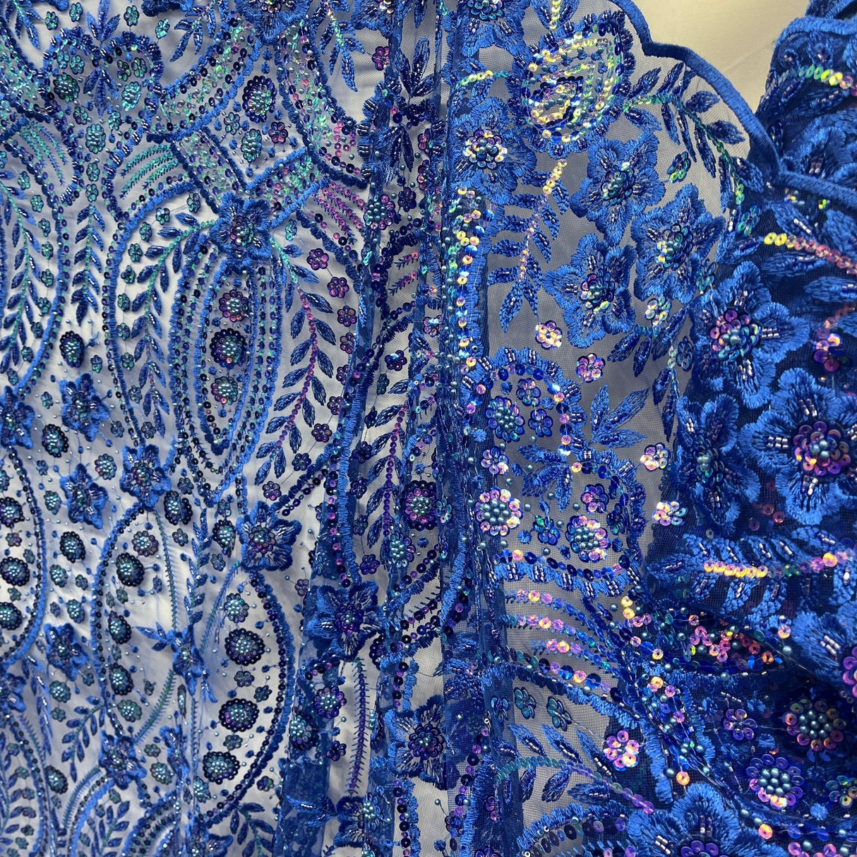 Beaded Sequined Floral Lace Fabric 52" Wide