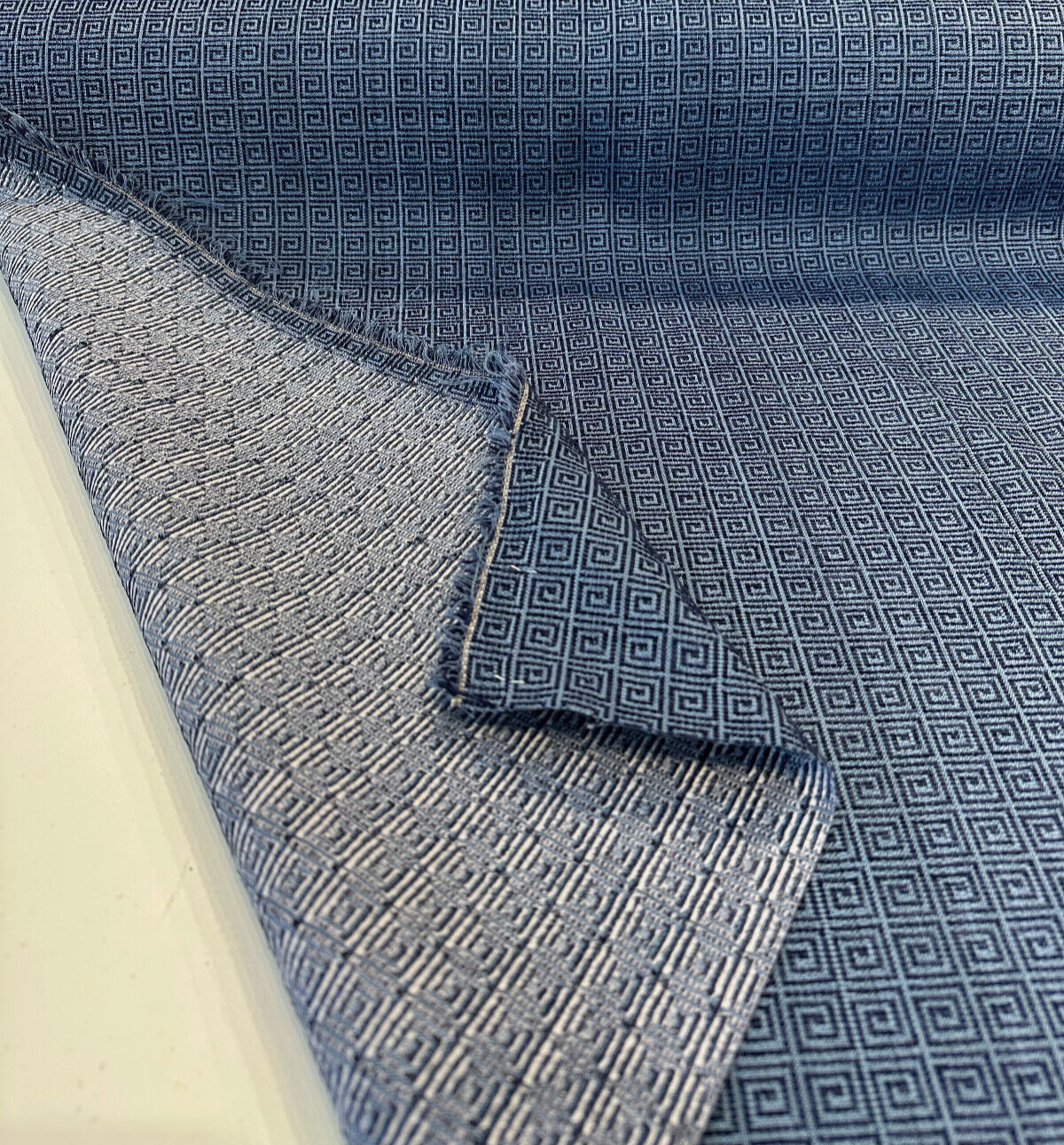 Alexis Brocade Jacquard Fabric - Midnight Blue Greek Key, 54" Width (1 Yard)
