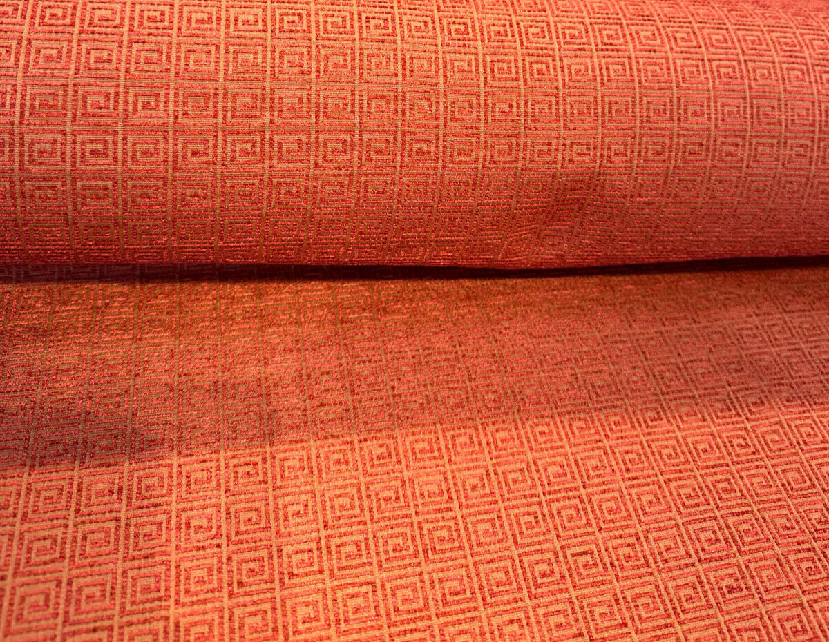 Alexis Brocade Jacquard Fabric - Greek Key, Clay Red, 54" Width (1 Yard)