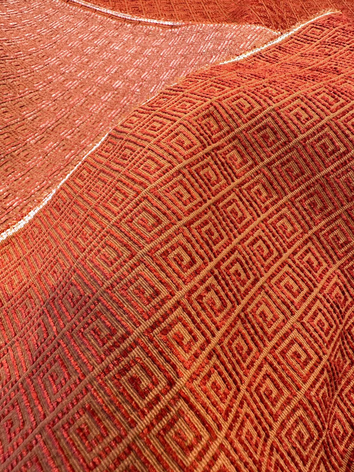 Alexis Brocade Jacquard Fabric - Greek Key, Clay Red, 54" Width (1 Yard)