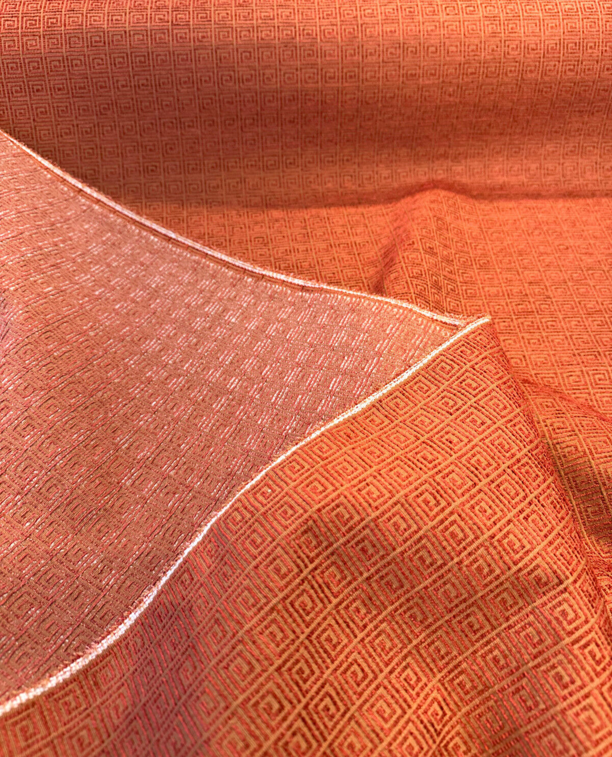 Alexis Brocade Jacquard Fabric - Greek Key, Clay Red, 54" Width (1 Yard)