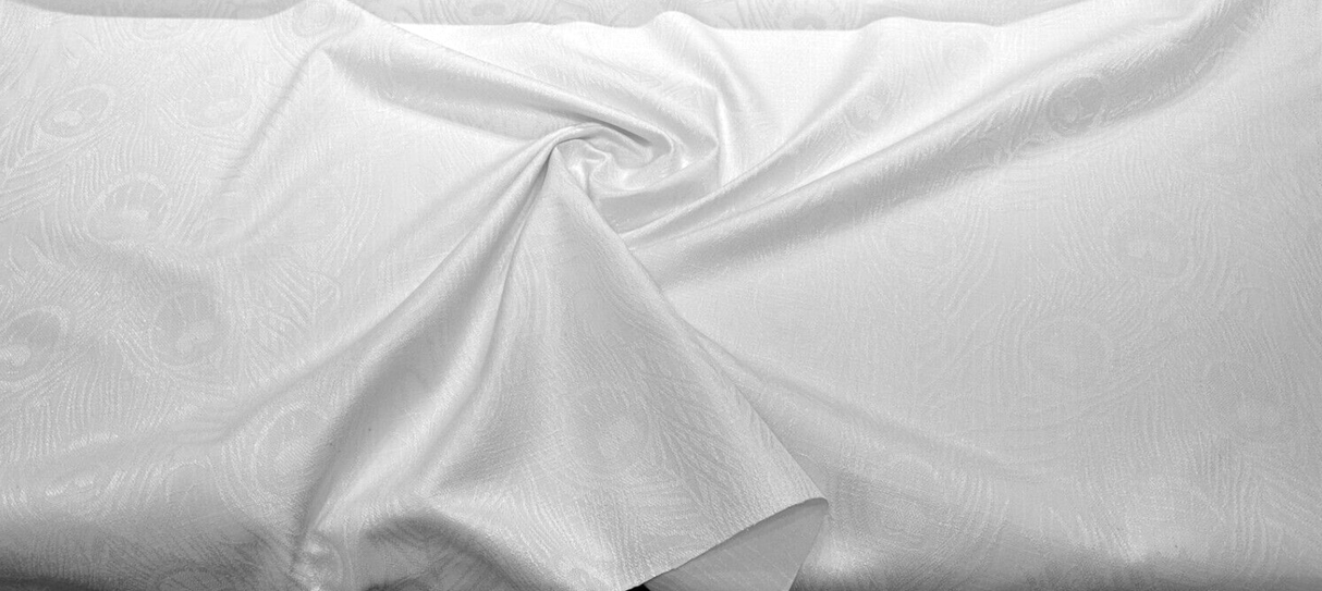 White Peacock Feather Finch Vanilla Damask Jacquard Jacquard Fabric - Vanilla White Peacock Feather Pattern, 55" Width (1 Yard)