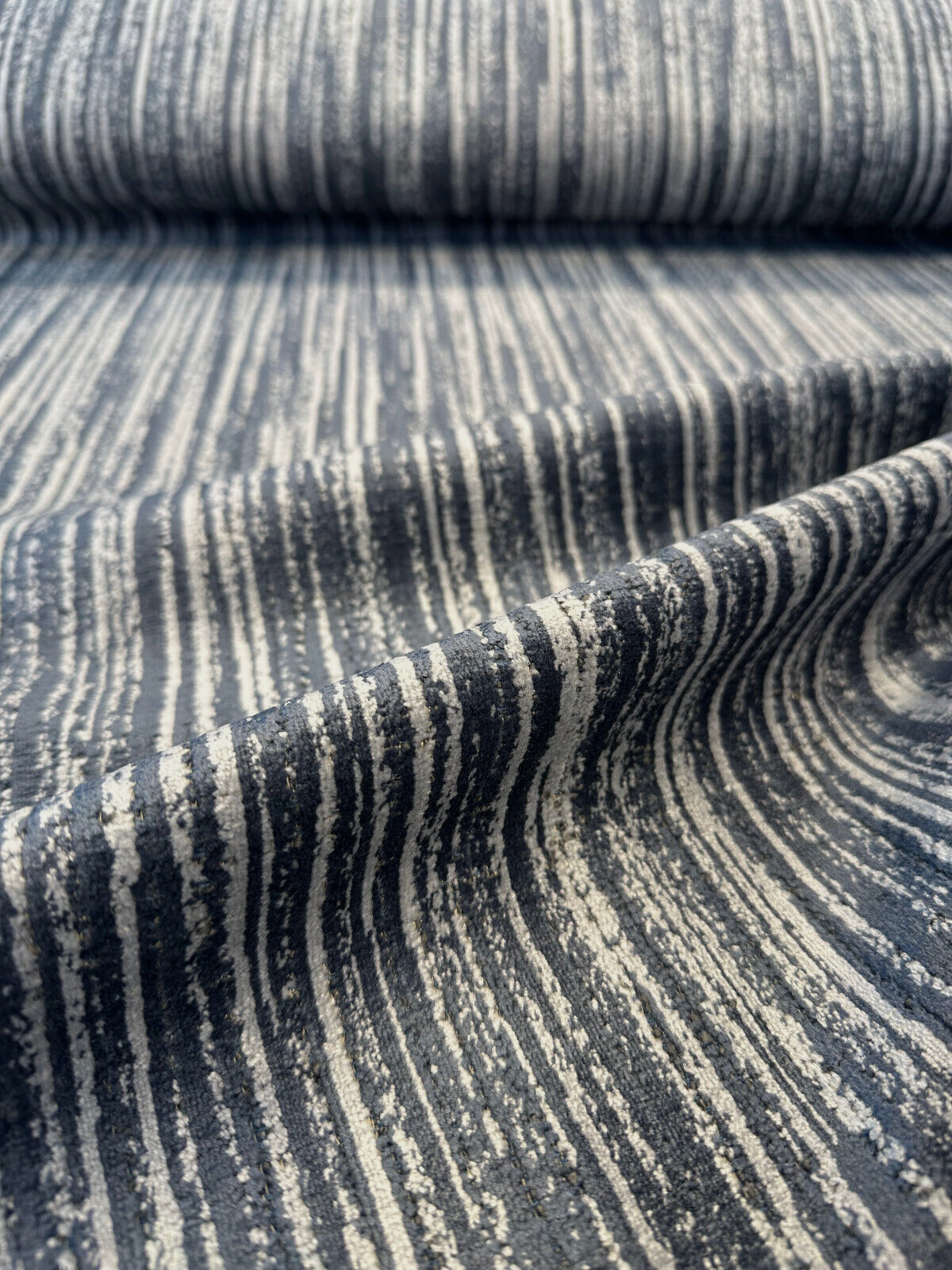 Velvety Strie Atlantic Blue P Kaufmann Upholstery Fabric - Atlantic Blue Velvet Stripe, 54" Width (By The Yard)