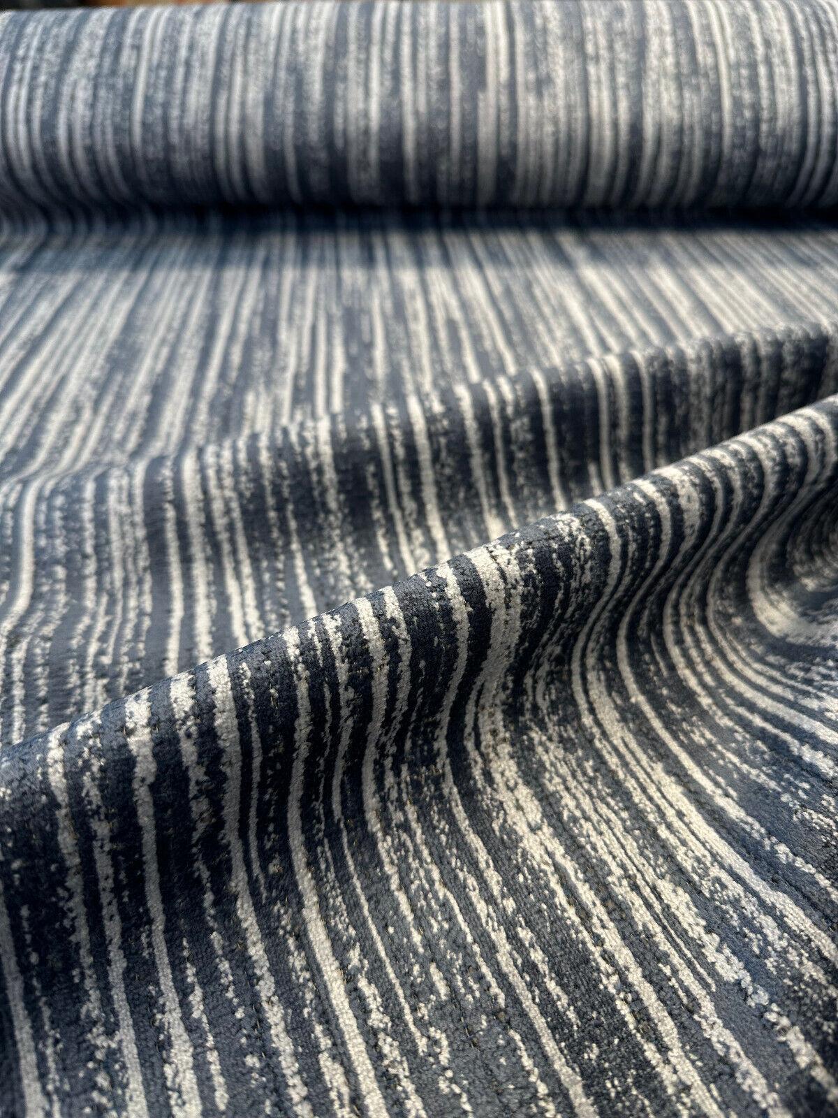Velvety Strie Atlantic Blue P Kaufmann Upholstery Fabric - Atlantic Blue Velvet Stripe, 54" Width (By The Yard)