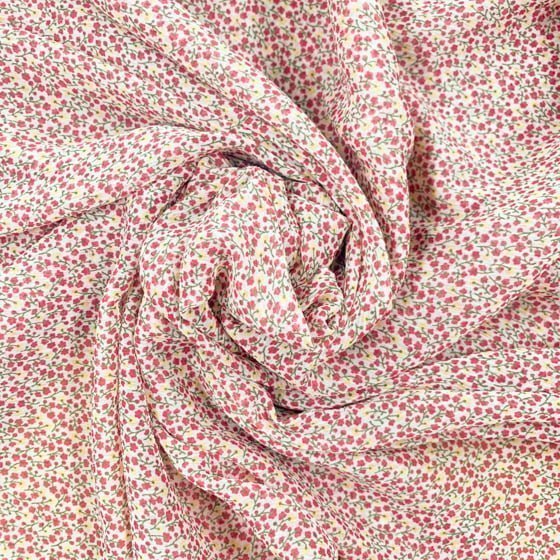 Pink White Floral Polyester Fabric - Pink And White Floral Print, 58/60" Width (1 Yard)