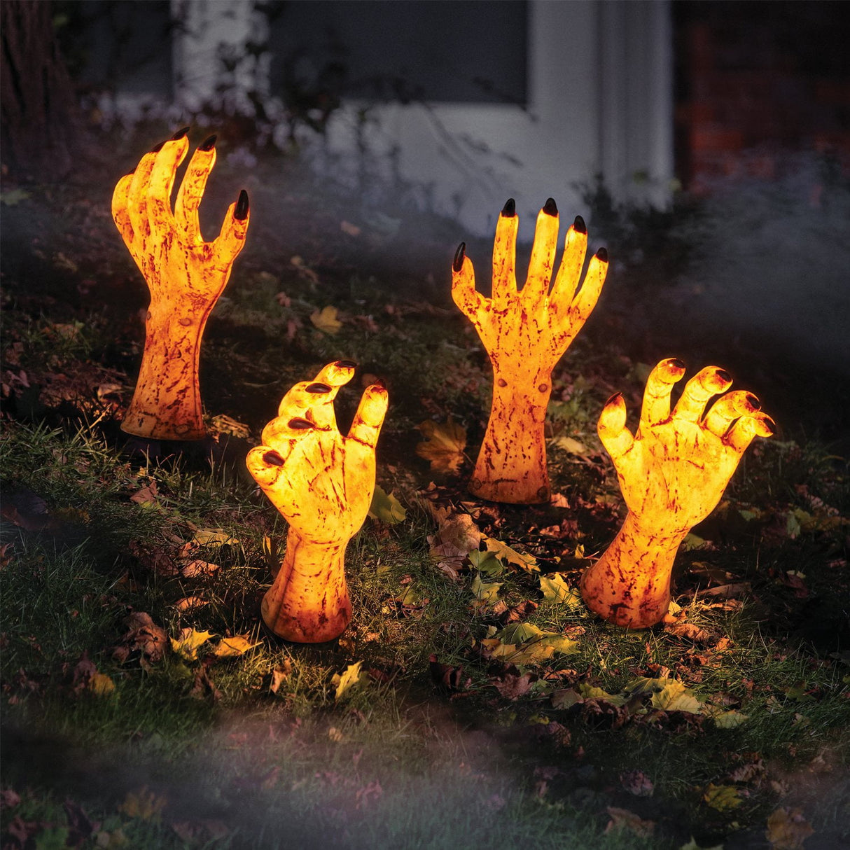Pre Lit Zombie Hand Stake Lights Outdoor Halloween Decoration Set of 4 Pieces