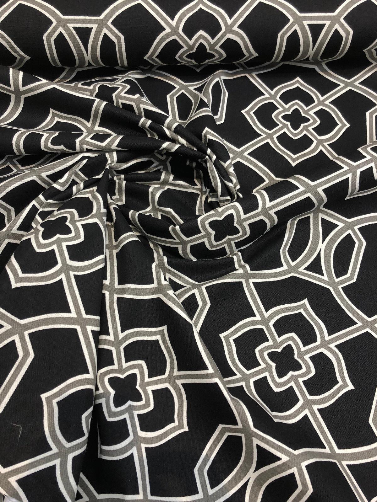 Richloom Malibar Ebony Cotton Fabric - Black, Gray And White Traditional Print, 54" Width (1 Yard)