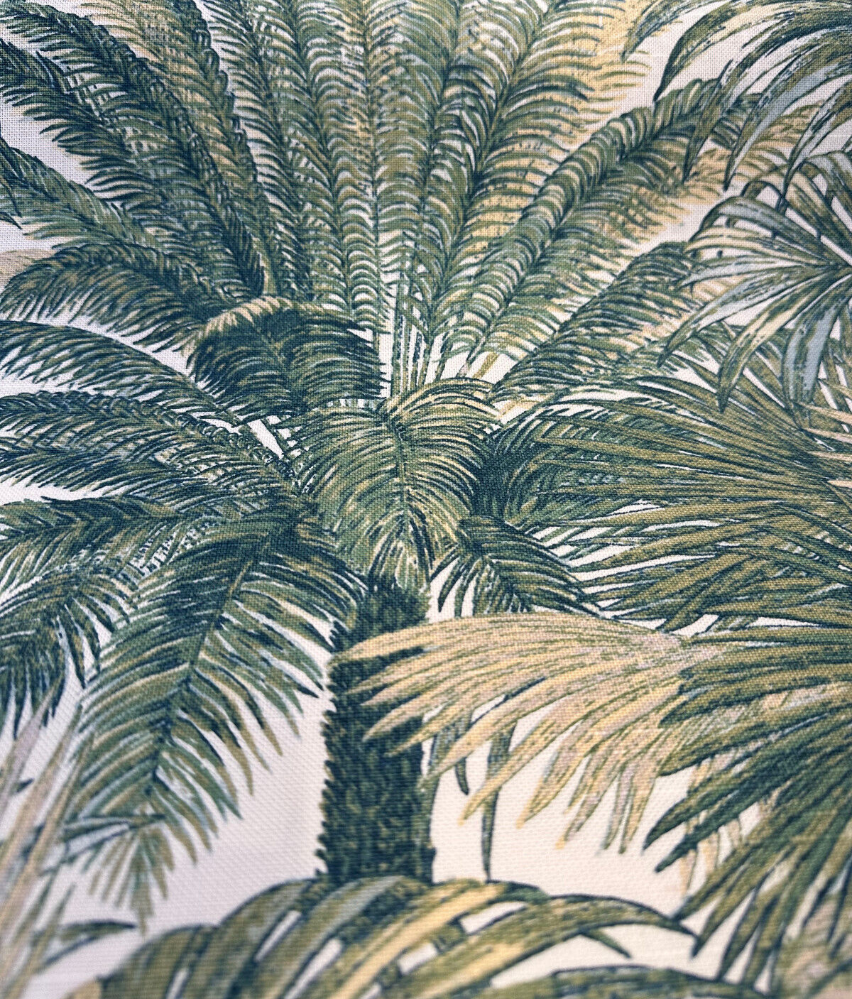 Tommy Bahama Monteverde Green Verde Cotton Fabric - Tropical Leaf Stripe, Off White Background, 54" Width, 13.5" Horizontal Repeat, 27" Vertical Repeat (1 Yard)