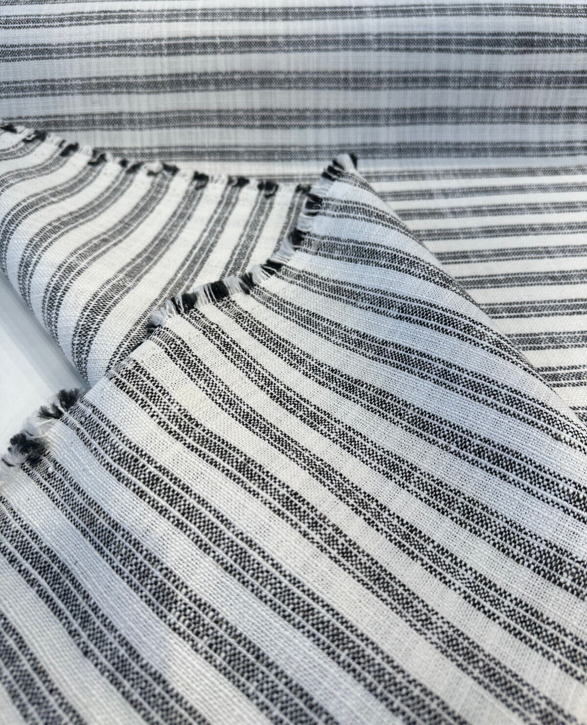 Ashton Ticking Domino Performance Upholstery Fabric - Domino White Background Black Ticking Stripes, 57" Width (1 Yard)