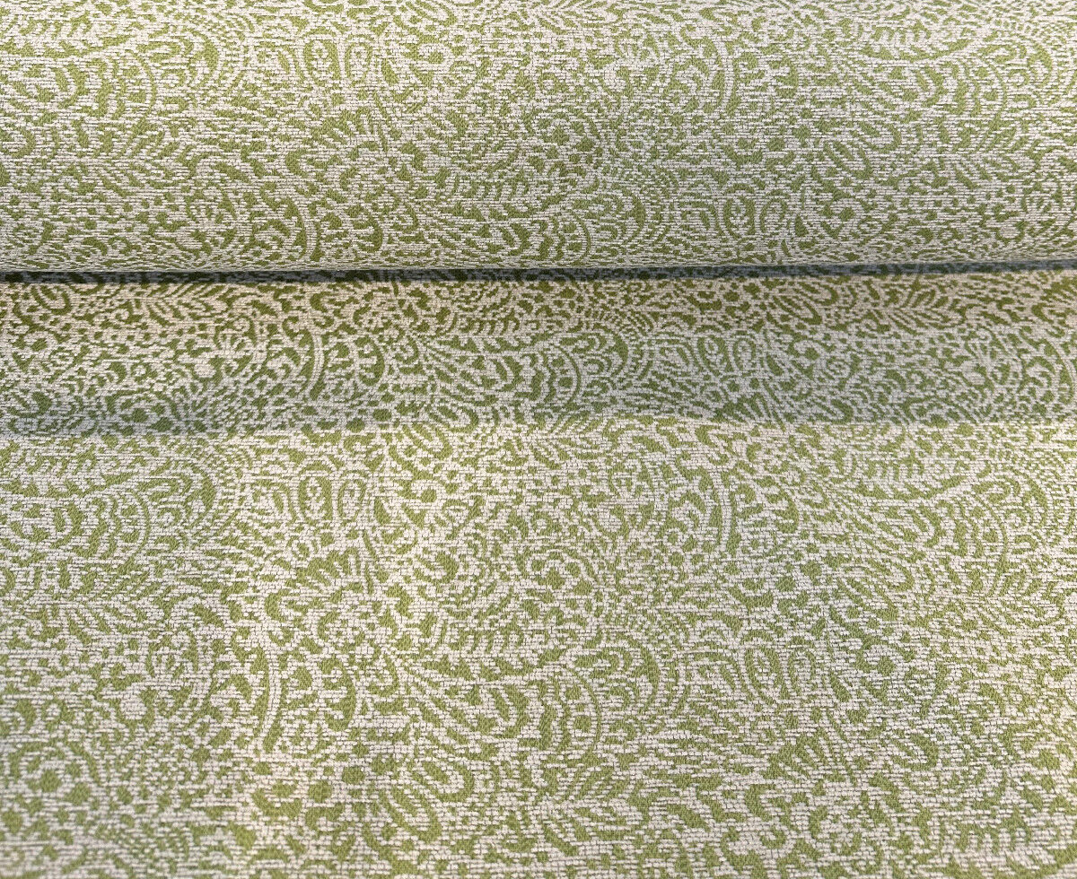 Adele Lime Paisley Brocade Jacquard Fabric - Lime Green With Beige Paisley Design, 54" Width (1 Yard)