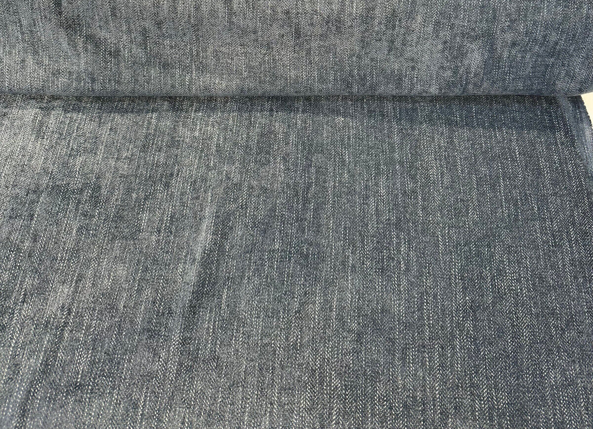 Beckett Indigo Turquoise Polyester Fabric - Small Woven Herringbone, 55" Width (1 Yard)