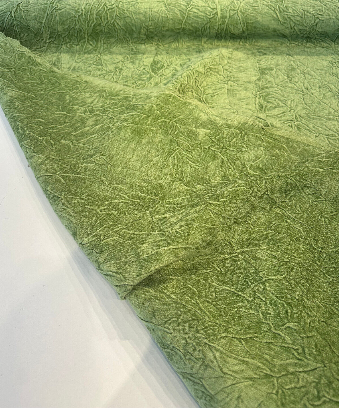 Compressed Green Avocado Crushed Pleated Polyester Fabric - Pleated, 46" Width (1 Yard)