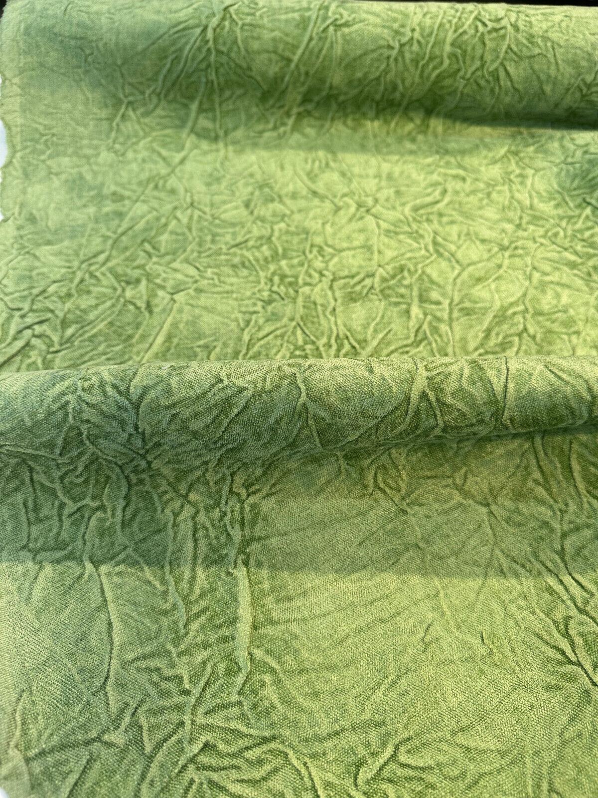 Compressed Green Avocado Crushed Pleated Polyester Fabric - Pleated, 46" Width (1 Yard)
