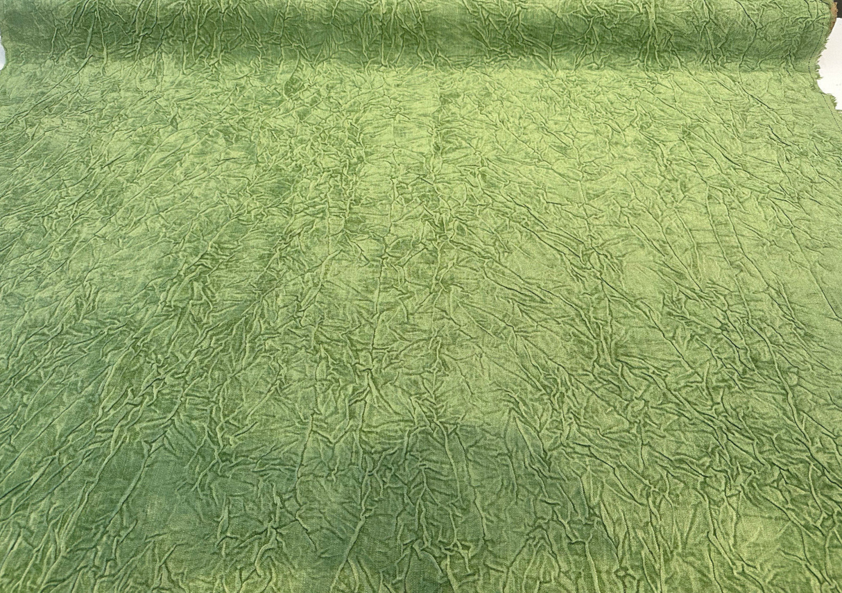 Compressed Green Avocado Crushed Pleated Polyester Fabric - Pleated, 46" Width (1 Yard)