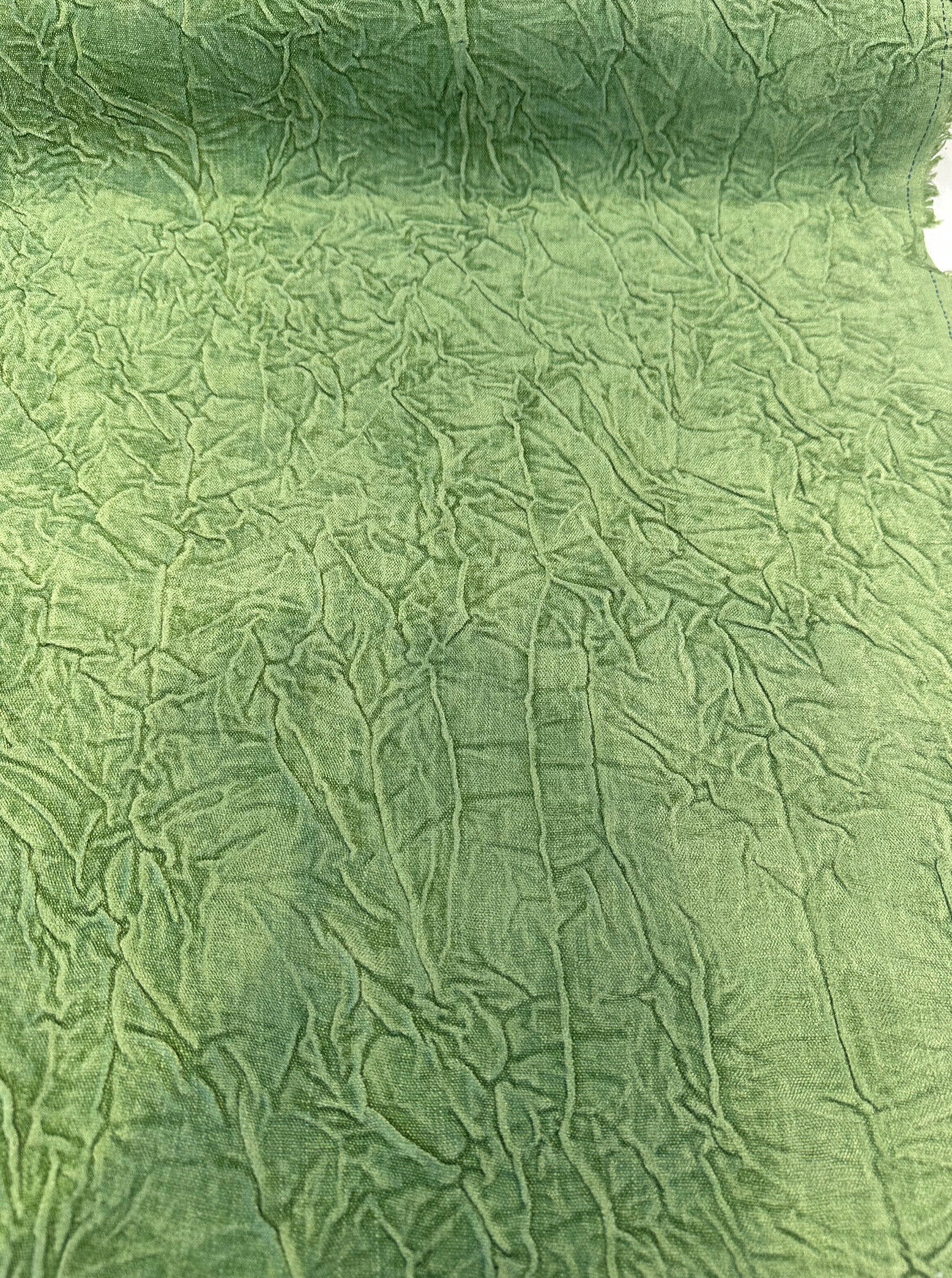Compressed Green Avocado Crushed Pleated Polyester Fabric - Pleated, 46" Width (1 Yard)