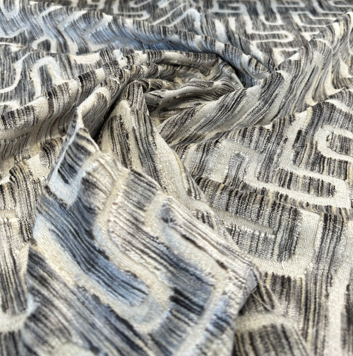 Adina Granite Jacquard Velvet Fabric - Geometric Maze Pattern, 54" Width (1 Yard)