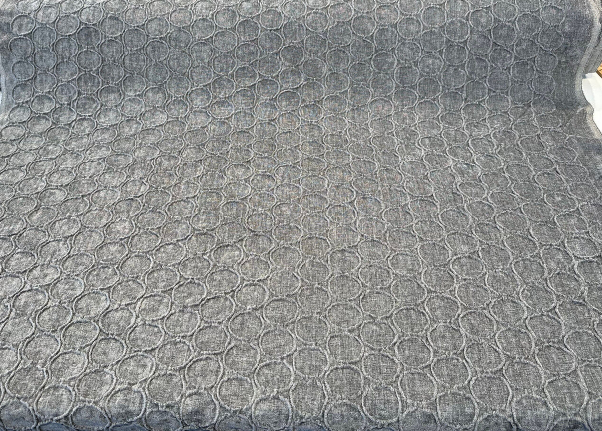 Raised Damask Circle Oslo Gray Eclipse Polyester Fabric - Gray Damask Circle Pattern, 43" Width (1 Yard)