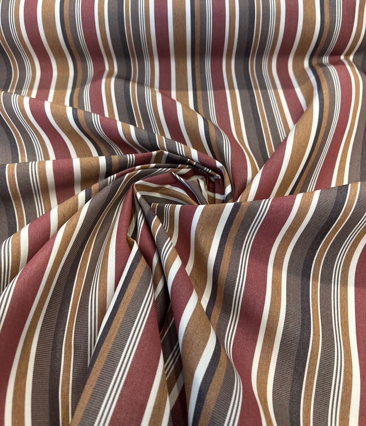 Brannon Redwood Stripe Sunbrella Acrylic Fabric - Brown, Tan, Red, Ivory Stripe, 54" Width (1 Yard)