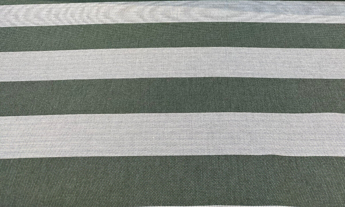 Sunbrella Performance Fizzle Ivy Stripe Acrylic Fabric - Green, White, Hints Of Blue, Textured Weave, 54" Width (1 Yard)