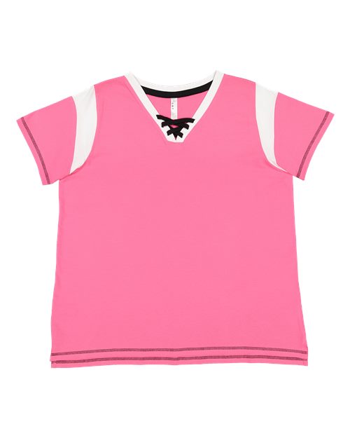 LAT Women's Curvy Lace-Up Fine Jersey Tee