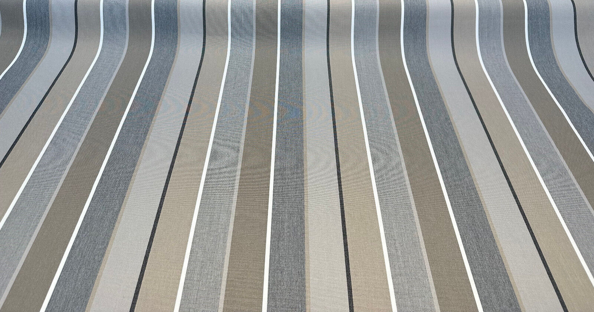 Sunbrella Milano Charcoal Stripes Acrylic Fabric - Blue, Light Blue, Navy, White Stripes, 54" Width (1 Yard)