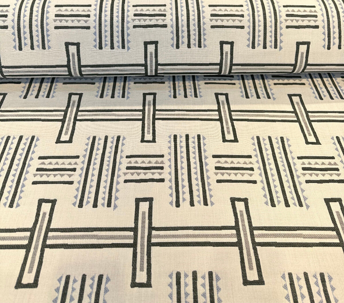 Sunbrella Tolson Viridian Solution Dyed Acrylic Fabric - Green, Blue, Gray Contemporary Geometric Print, 54" Width (1 Yard)
