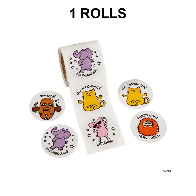 1 1/2" Eccentric Animals Sticker Roll 100 Pieces