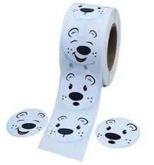 1 1/2" Polar Bear Face Sticker Roll 100 Pc.