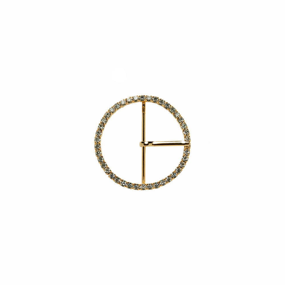Swarovski Crystal and Gold Circular Rhinestone Buckle - 1.25"