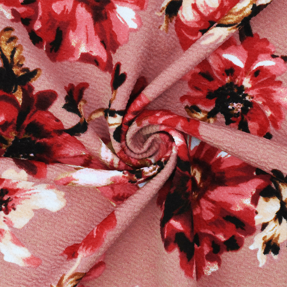 1 Yard Pink Multi Floral Printed Stretch Crepe Liverpool Double Knit Fabric Horizontal Stretch 60 Inches Wide