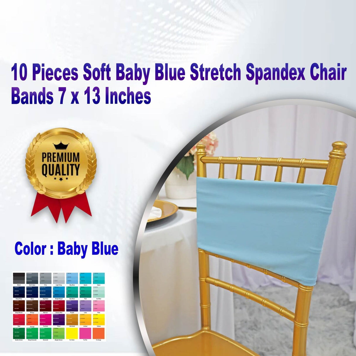 10 Pieces Soft Baby Blue Stretch Spandex Chair Bands 7 x 13 Inches