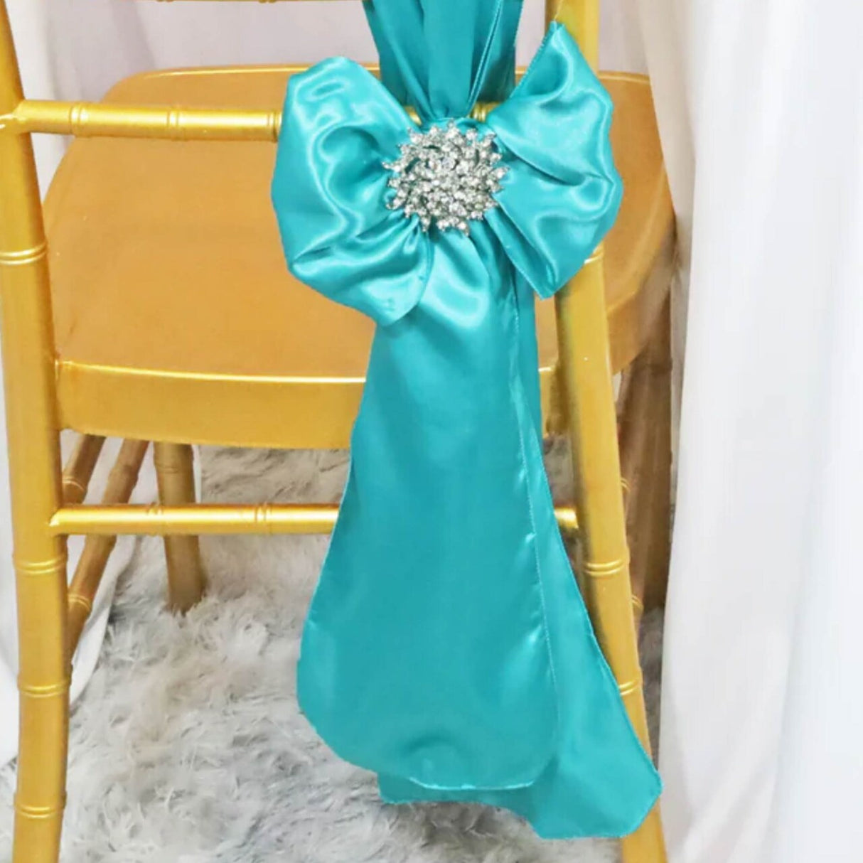 10 Pieces Satin Chair Sashes 8 by 108 inches Pool Blue