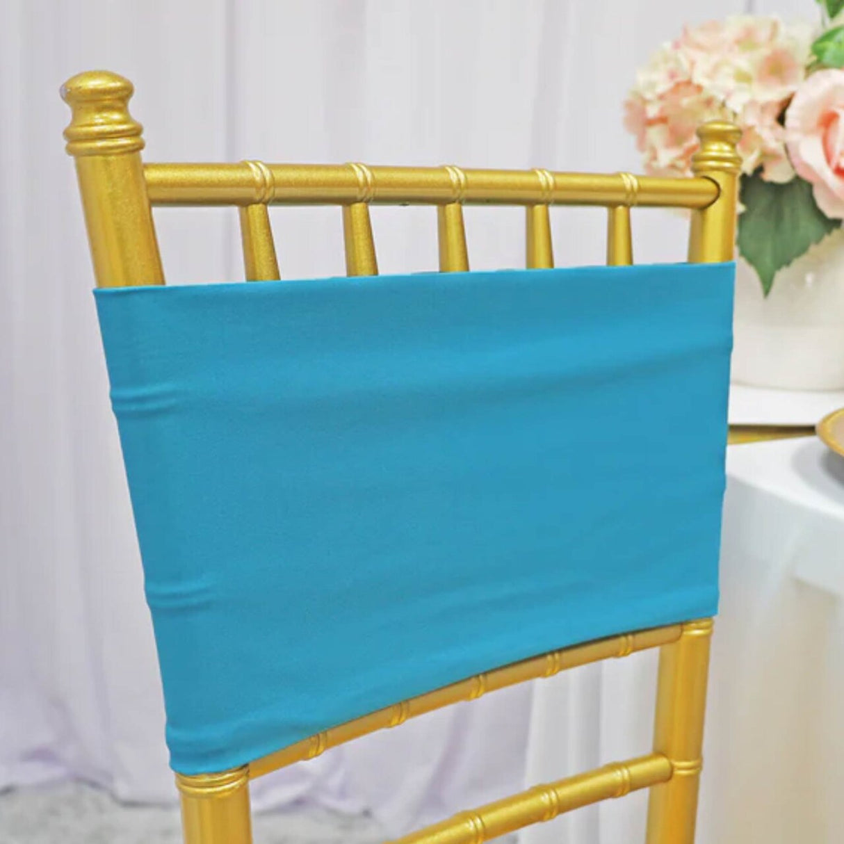 10 Pieces Vibrant Stretch Turquoise Spandex Chair Bands 7 x 13 Inches