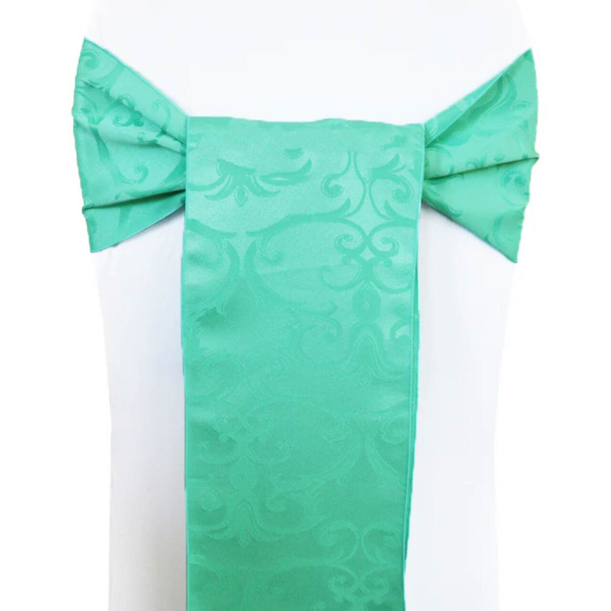 10 Pieces Tiff Blue or Aqua Blue Damask Chair Sashes 7.5"x108" Jacquard Polyester Versailles Design