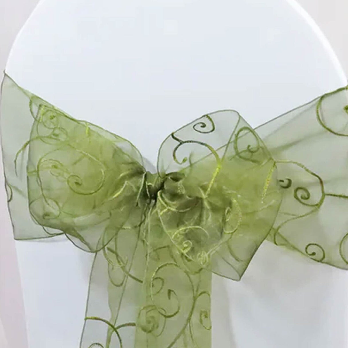10 Pieces Moss Green Embroidered Organza Chair Sashes Elegant Sheer Wedding Decor 8"x108"