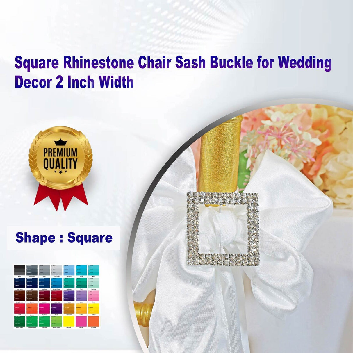 1 Piece Square Rhinestone Chair Sash Buckle for Wedding Decor 2 Inch Width