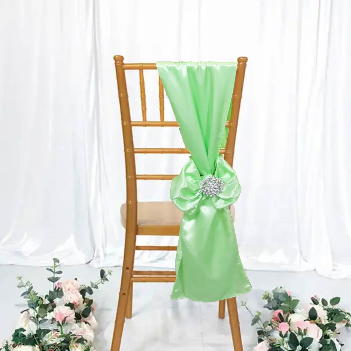 10 Pieces Satin Chair Sashes 8 by 108 inches Mint Green