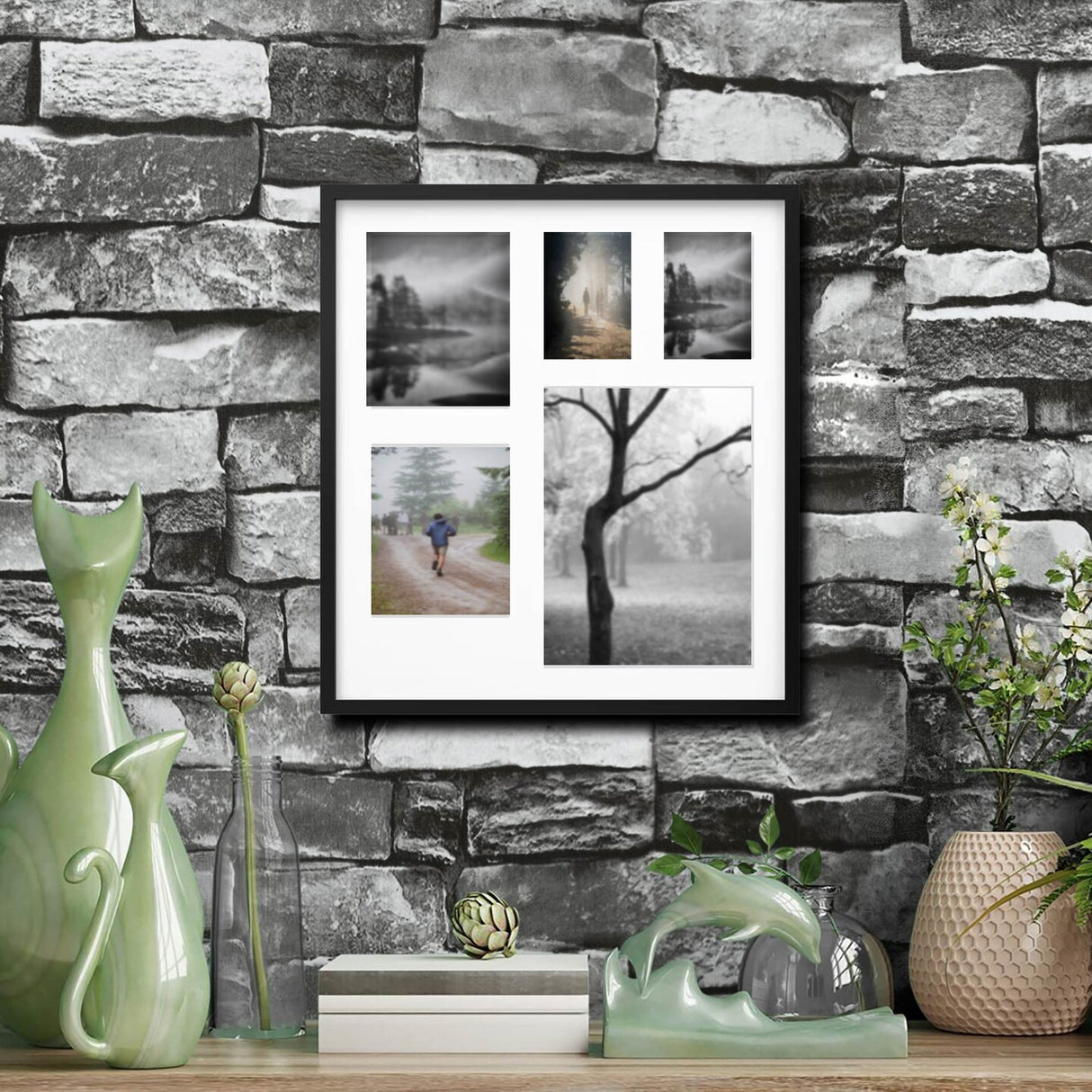 Black Multi-Photo Frame for 5 Pictures, 25 ¼ x 28" – Versatile Display with Acid-Free Mat & Easy ALFTA Hook Hanging