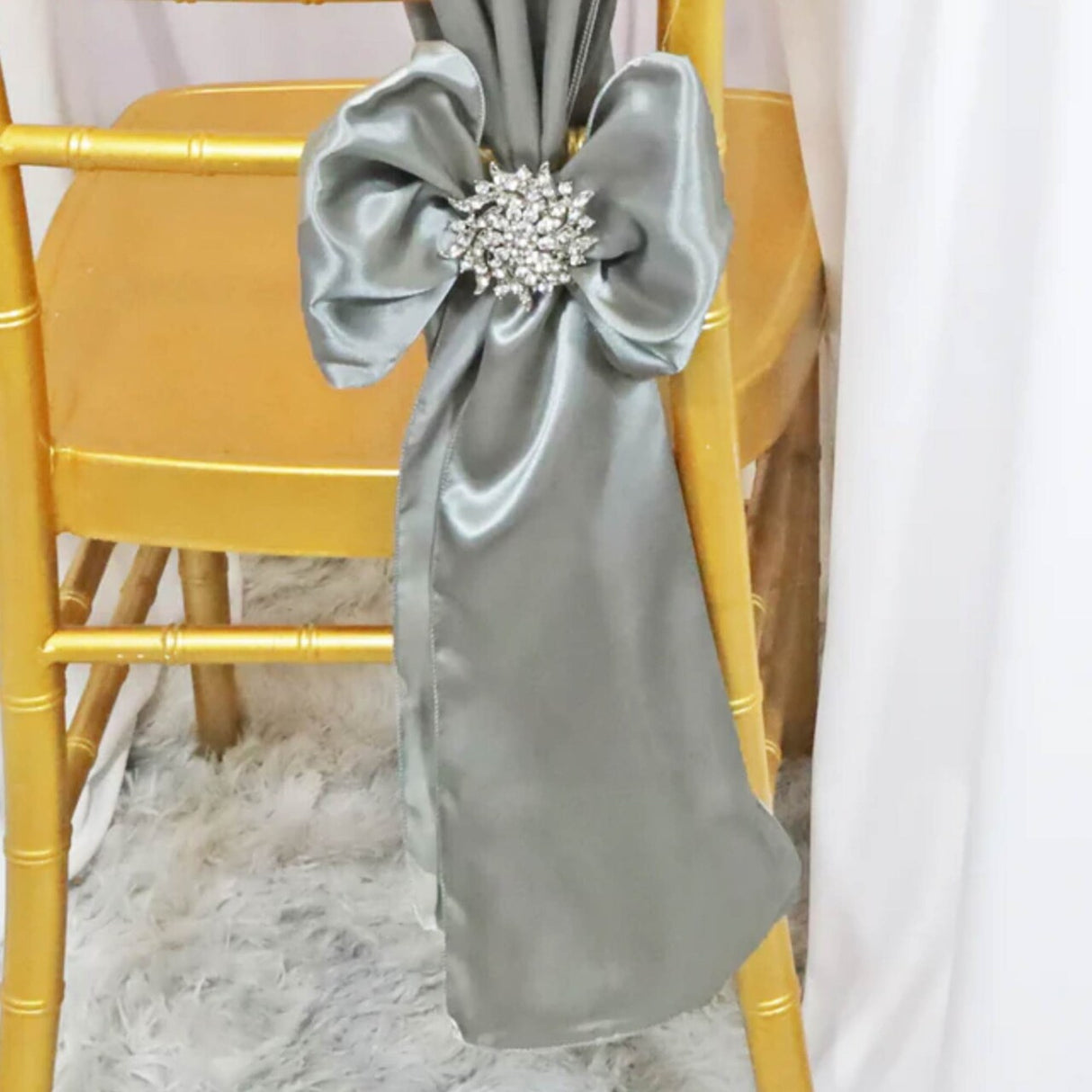 10 Pieces Satin Chair Sashes 8 by 108 inches Silver