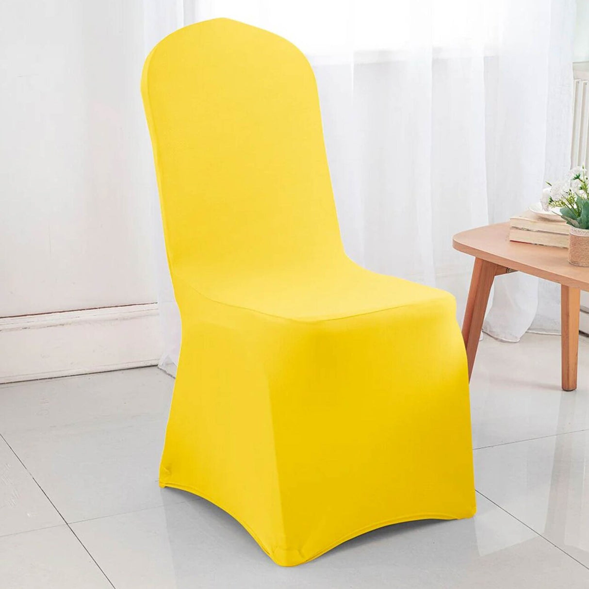 Canary Yellow Spandex Banquet Chair Cover with Snug Fit for Events and Parties