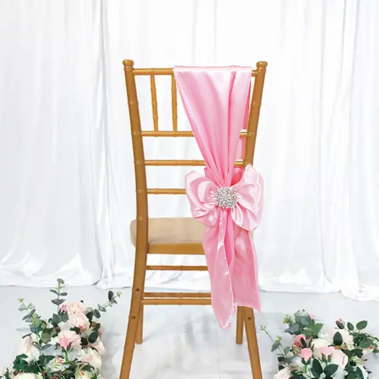 10 Pieces Pink Luxury Satin Chair Ties, 8"x108" Party Accessories