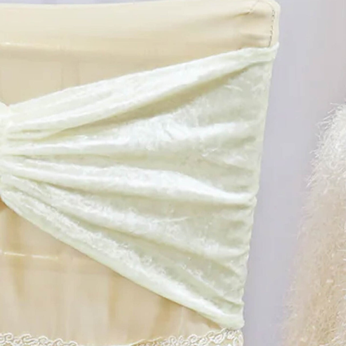 10 Pieces Ivory Ruffled Ice Crushed Velvet Chair Bands for Luxurious Event Decor 8 x 13 inches