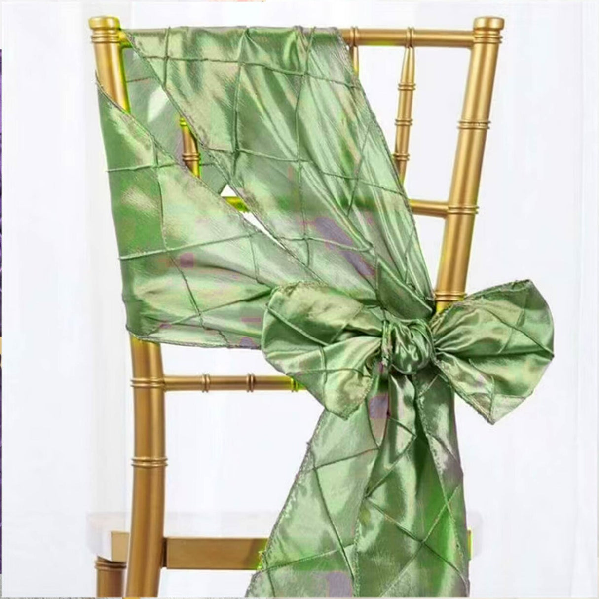 10 Pieces Elegant 9.5 by 108 inch Pintuck Taffeta Chair Sashes Clover Green