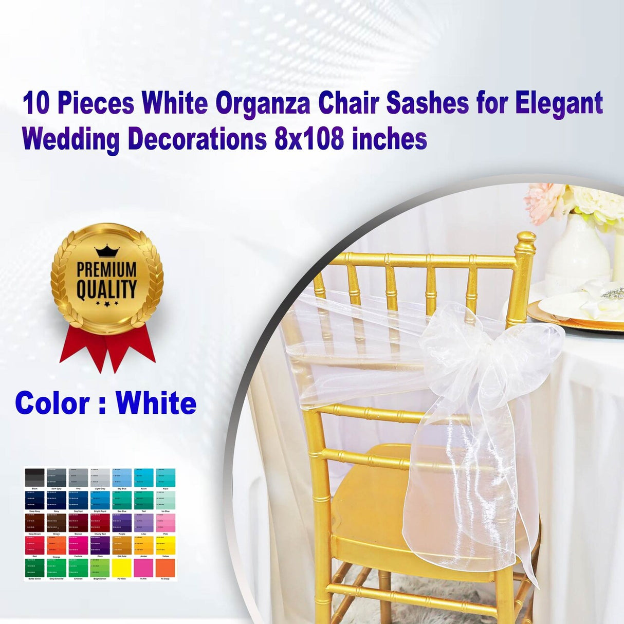 10 Pieces White Organza Chair Sashes for Elegant Wedding Decorations 8x108 inches
