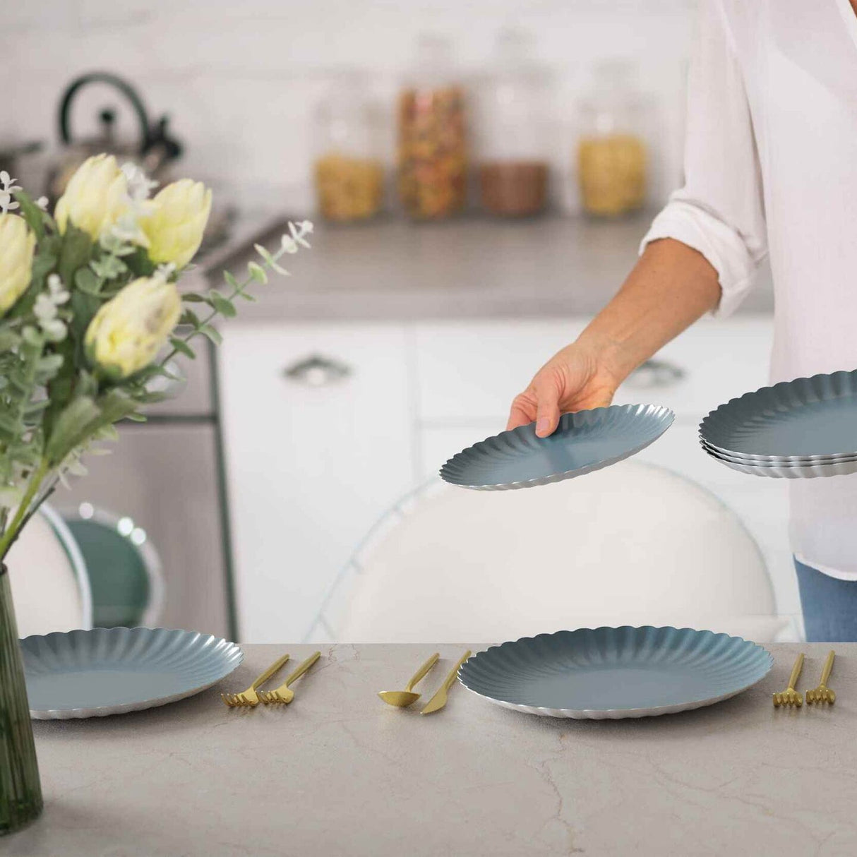 40 Count Scalloped Slate Blue Paper Plates Elegant Disposable Combo Set for Parties 10.5 In. + 8.5 In.