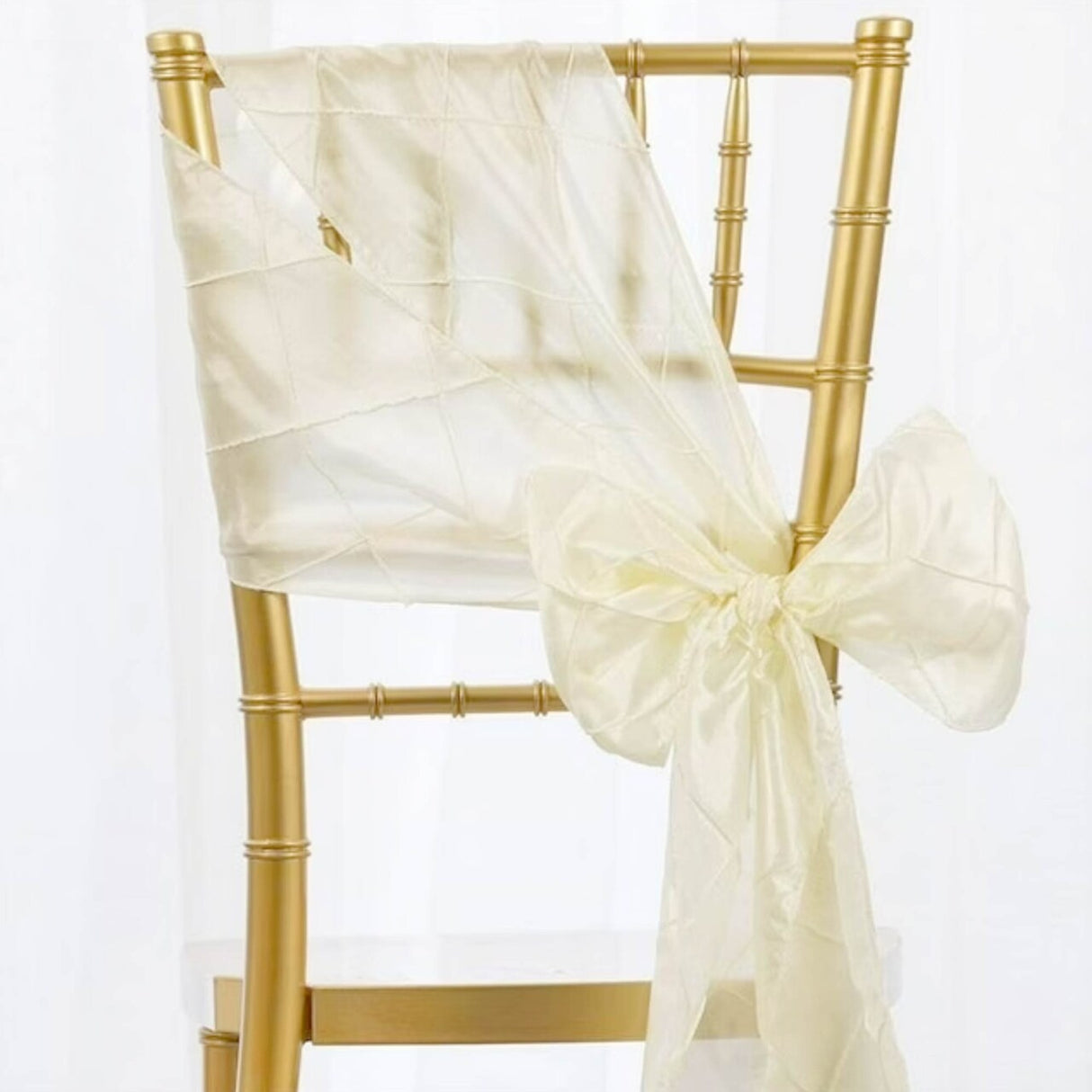 10 Pieces 9.5"x108" Pintuck Taffeta Chair Sashes Ivory