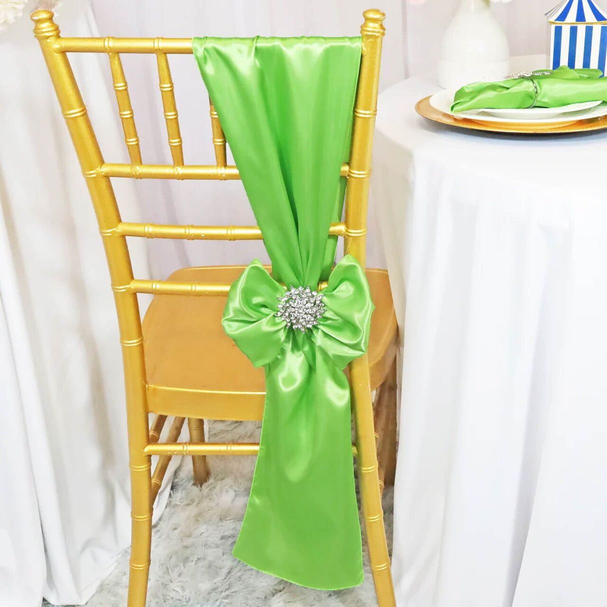 10 Pieces Apple Green Satin Chair Sashes 8"x108" Vibrant Decorative Accent
