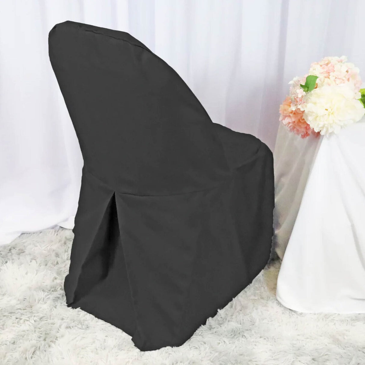 1 Piece Black Polyester Chair Cover for Classic Folding Seating