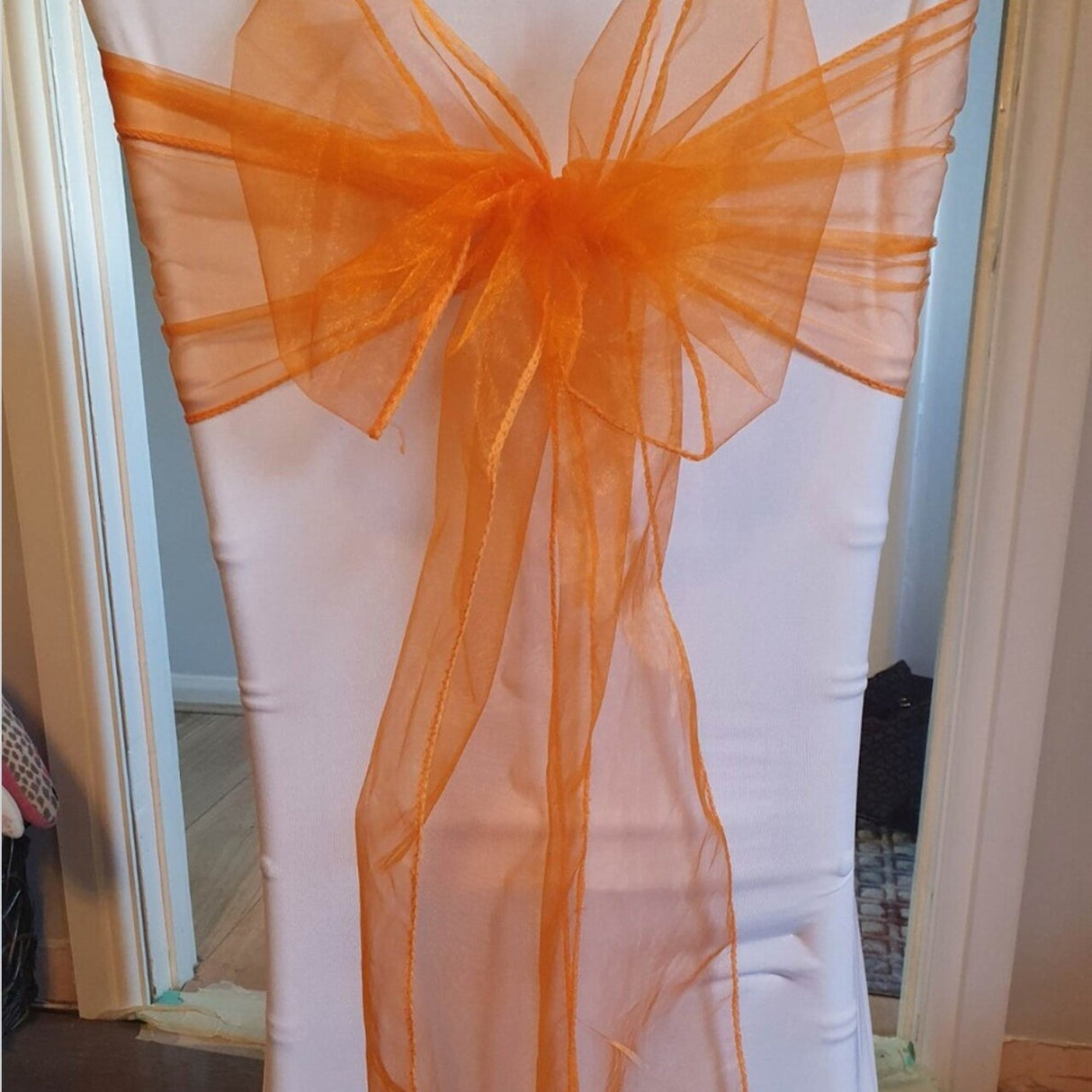 10 Pieces Angle End Organza Chair Sashes 12 by 116 inches Tangerine