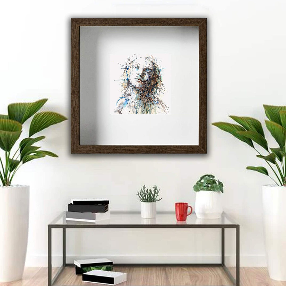 9 ¾x9 ¾" Walnut-Effect Frame with Acid-Free Mat & Plastic Front – Deep Design for Hanging or Standing, ALFTA Hook Compatible